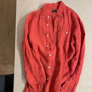 Todd Snyder Linen Red Orange Button Down Medium